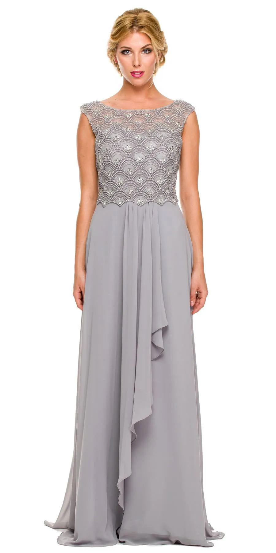 CLEARANCE - Juliet 590 Floor Length Chiffon Formal Gown Cap Sleeve (Size 2XL)