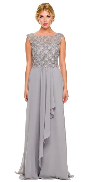CLEARANCE - Juliet 590 Floor Length Chiffon Formal Gown Cap Sleeve (Size 2XL)