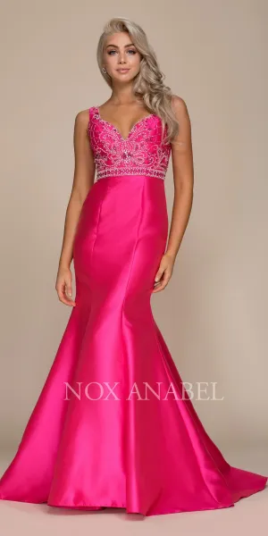 CLEARANCE - Nox Anabel 8307 Mermaid Gown Satin Beaded Bodice Sleeveless (Size M)