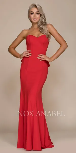 CLEARANCE - Nox Anabel E002 Strapless Long Dress Cut Out Back with Ruffled Bustle (Size M)