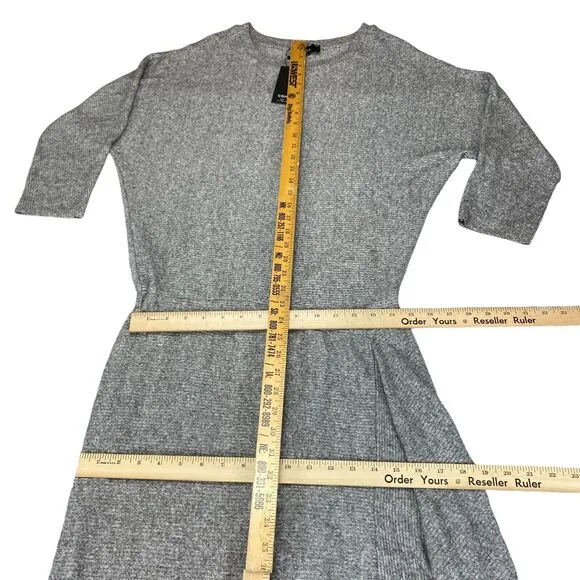 COA Sweater Dress Women's Large Gray Heather Knit Flowy Draped Hem Crew Neck