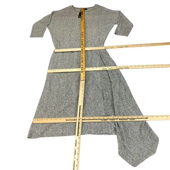 COA Sweater Dress Women's Large Gray Heather Knit Flowy Draped Hem Crew Neck