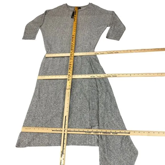 COA Sweater Dress Women's Large Gray Heather Knit Flowy Draped Hem Crew Neck