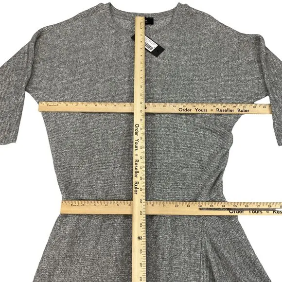 COA Sweater Dress Women's Large Gray Heather Knit Flowy Draped Hem Crew Neck