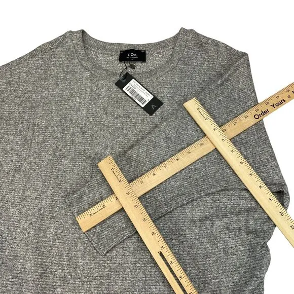 COA Sweater Dress Women's Large Gray Heather Knit Flowy Draped Hem Crew Neck