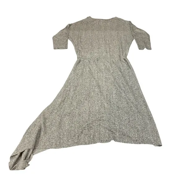 COA Sweater Dress Women's Large Gray Heather Knit Flowy Draped Hem Crew Neck