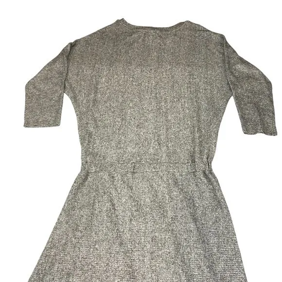 COA Sweater Dress Women's Large Gray Heather Knit Flowy Draped Hem Crew Neck