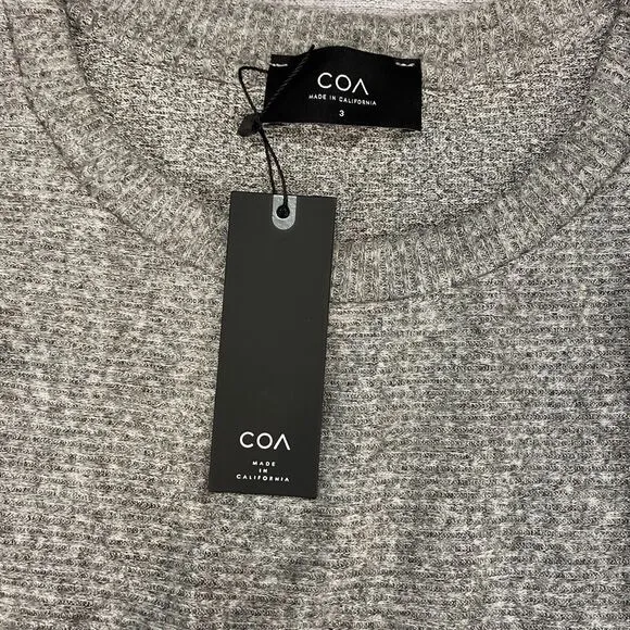 COA Sweater Dress Women's Large Gray Heather Knit Flowy Draped Hem Crew Neck