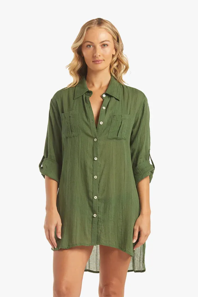 Cotton Coverup Shirt Dress