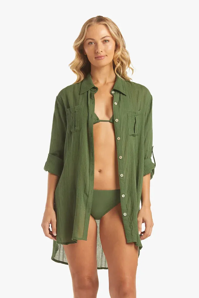 Cotton Coverup Shirt Dress