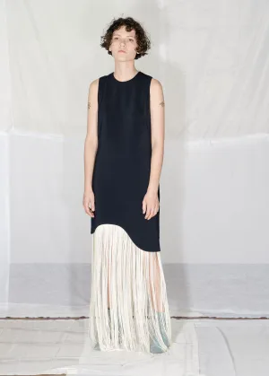 CURVED FRINGE DRESS - Midnight/Ecru