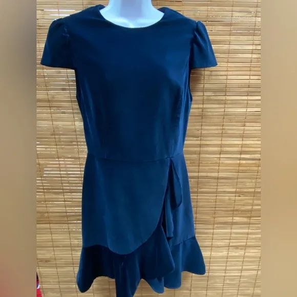 D-219 Alice and Olivia Blue Velvet Dress Enid Draped Ruffle