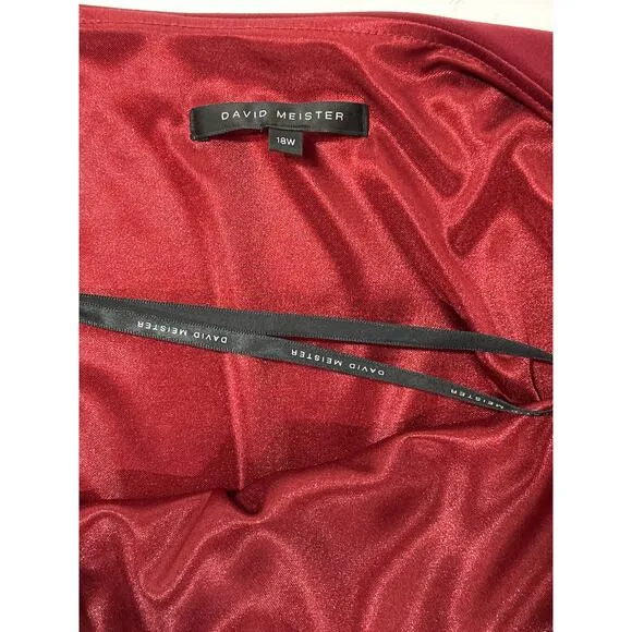 David Meister Dress Draped Front Burgundy Midi Cocktail Vintage Classic Size 18W