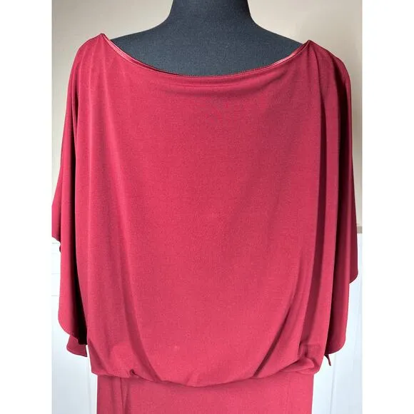 David Meister Dress Draped Front Burgundy Midi Cocktail Vintage Classic Size 18W