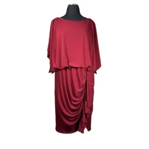 David Meister Dress Draped Front Burgundy Midi Cocktail Vintage Classic Size 18W