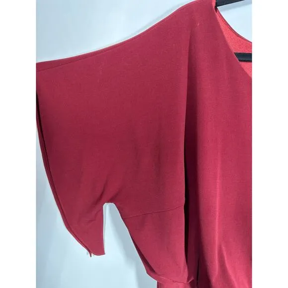 David Meister Dress Draped Front Burgundy Midi Cocktail Vintage Classic Size 18W