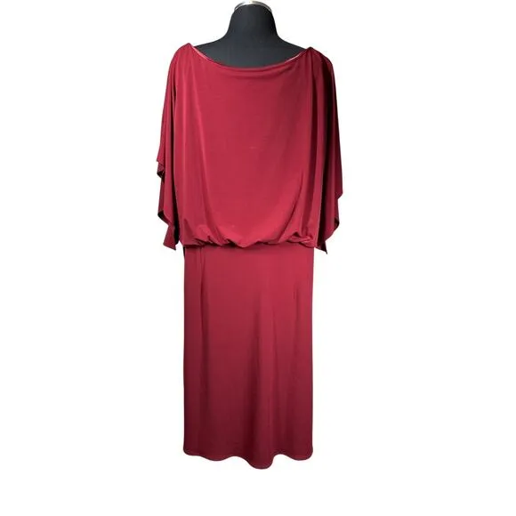 David Meister Dress Draped Front Burgundy Midi Cocktail Vintage Classic Size 18W