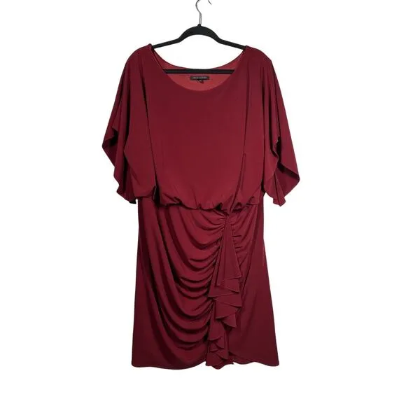 David Meister Dress Draped Front Burgundy Midi Cocktail Vintage Classic Size 18W