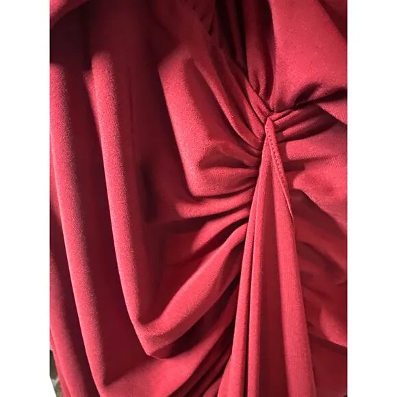 David Meister Dress Draped Front Burgundy Midi Cocktail Vintage Classic Size 18W