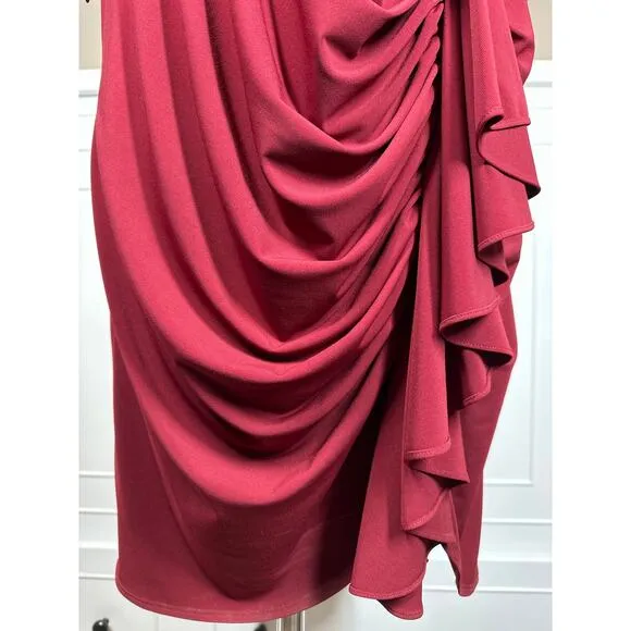 David Meister Dress Draped Front Burgundy Midi Cocktail Vintage Classic Size 18W