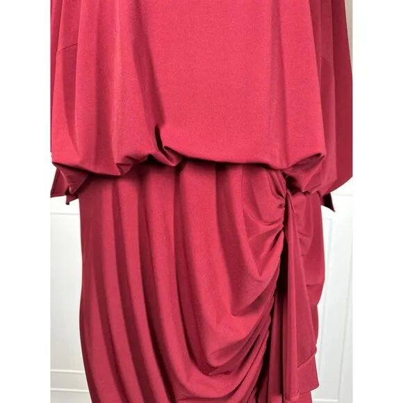 David Meister Dress Draped Front Burgundy Midi Cocktail Vintage Classic Size 18W