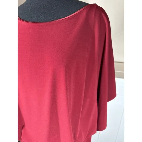 David Meister Dress Draped Front Burgundy Midi Cocktail Vintage Classic Size 18W