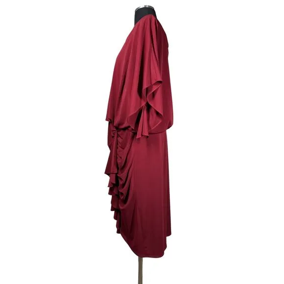 David Meister Dress Draped Front Burgundy Midi Cocktail Vintage Classic Size 18W