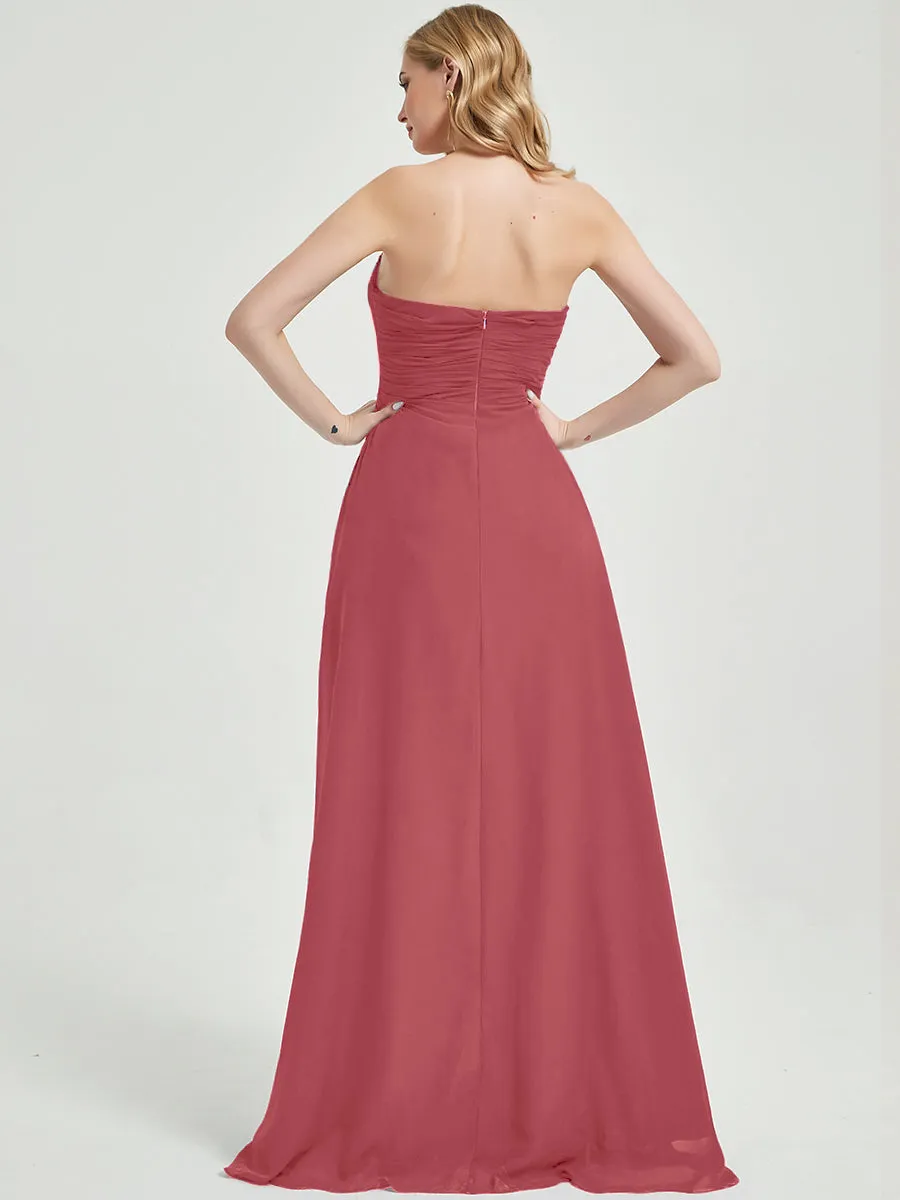 Desert Rose Strapless Floor-Length A-Line Bridesmaid Dress with Slit