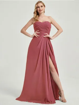 Desert Rose Strapless Floor-Length A-Line Bridesmaid Dress with Slit