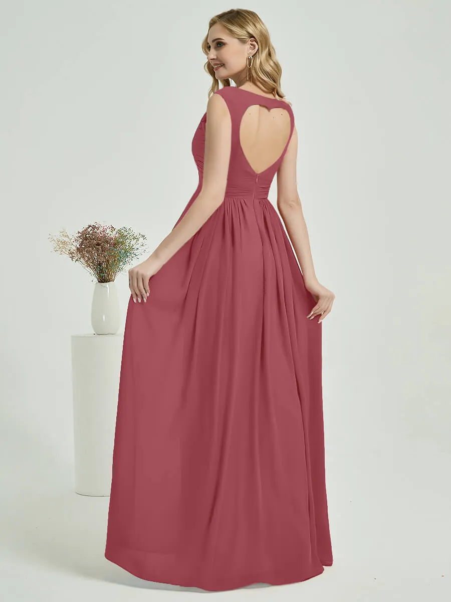Desert Rose Sweetheart Backless Chiffon Floor-Length Bridesmaid Dress