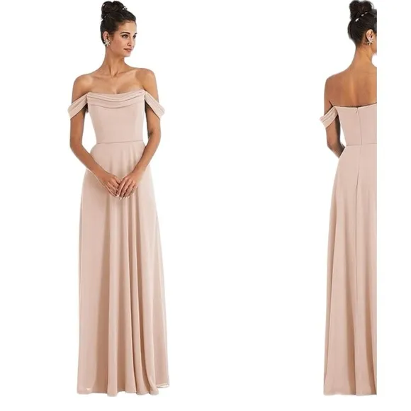 Dessy Collection Lux Chiffon Off the Shoulder Special Occasion Dress Bridesmaid