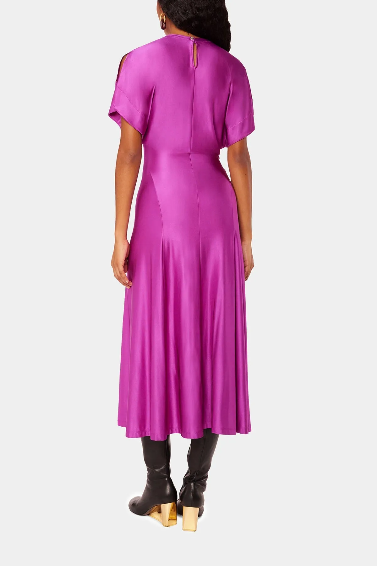 Draped Button Long Dress in Fuschia