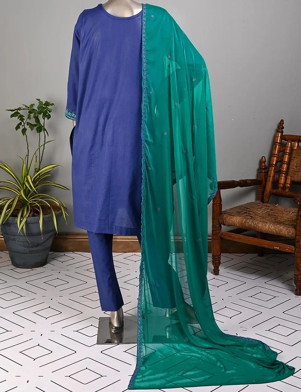 ECT-1C-Blue - SAMSONITE | Un-stitched Cotton Embroidered Lawn