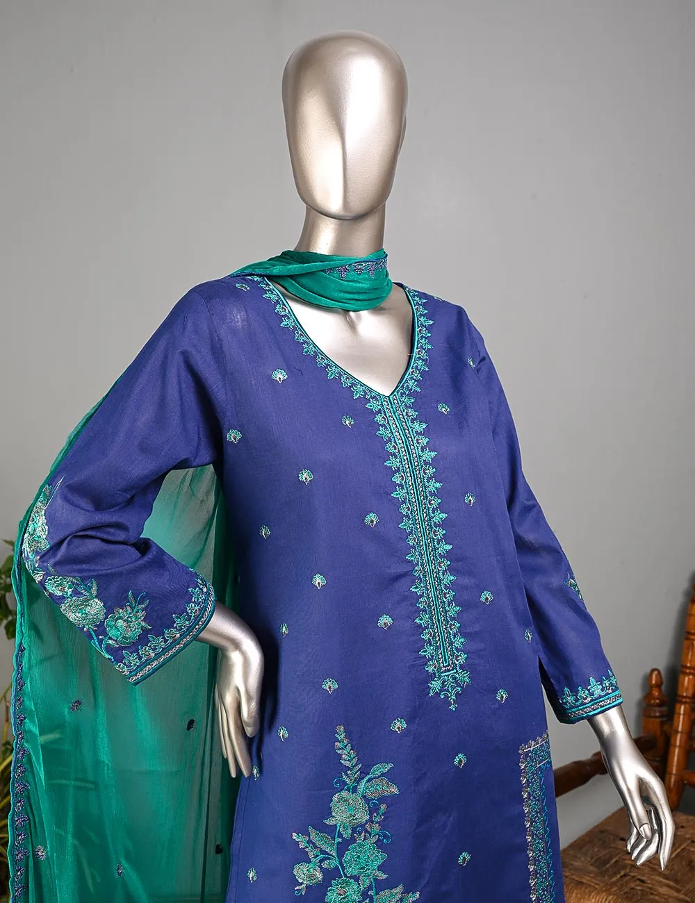 ECT-1C-Blue - SAMSONITE | Un-stitched Cotton Embroidered Lawn
