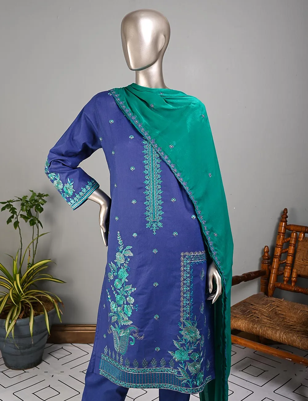 ECT-1C-Blue - SAMSONITE | Un-stitched Cotton Embroidered Lawn