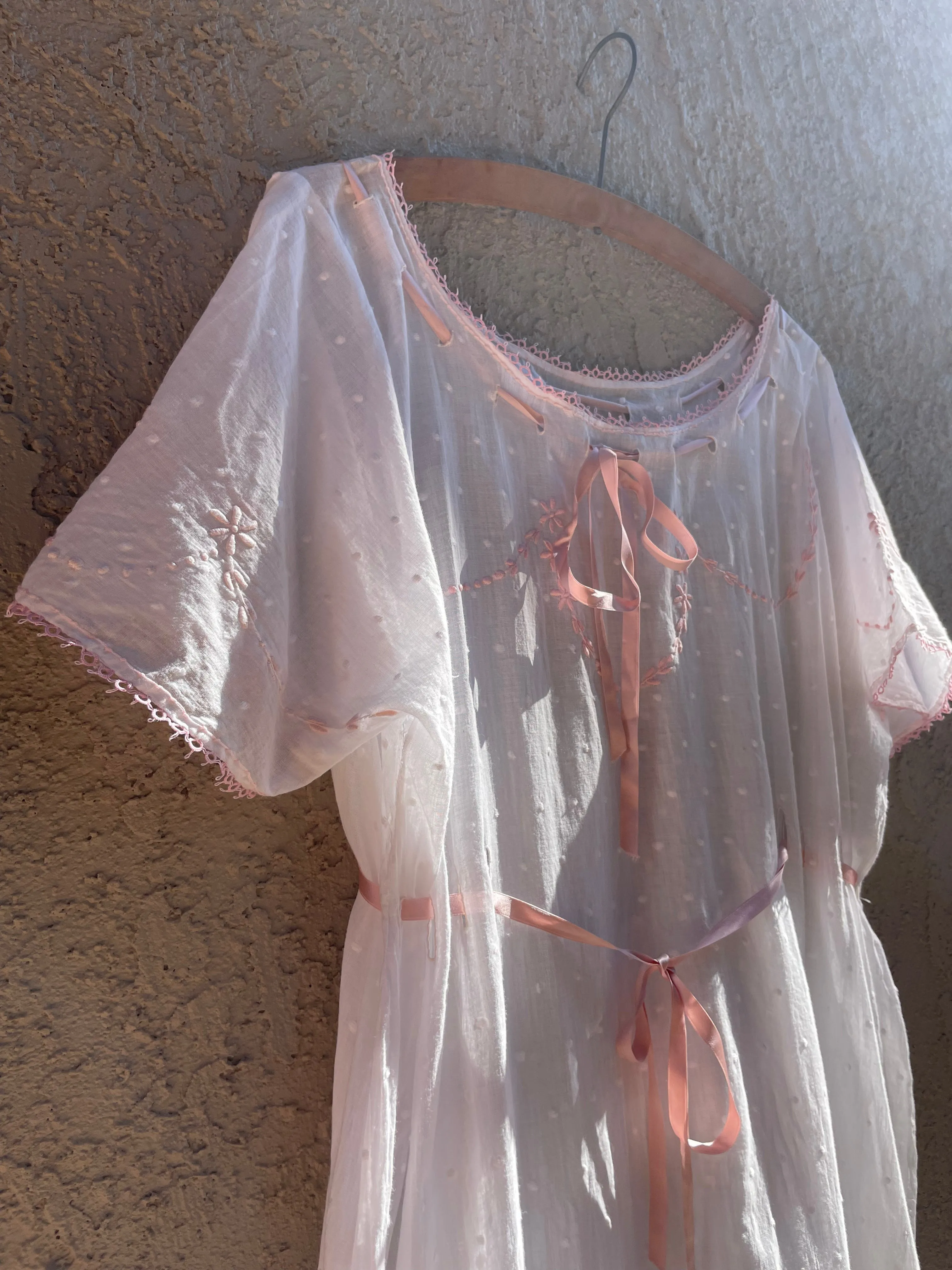 Edwardian Swiss Dot Woven Ribbon Cotton Chemise Dress