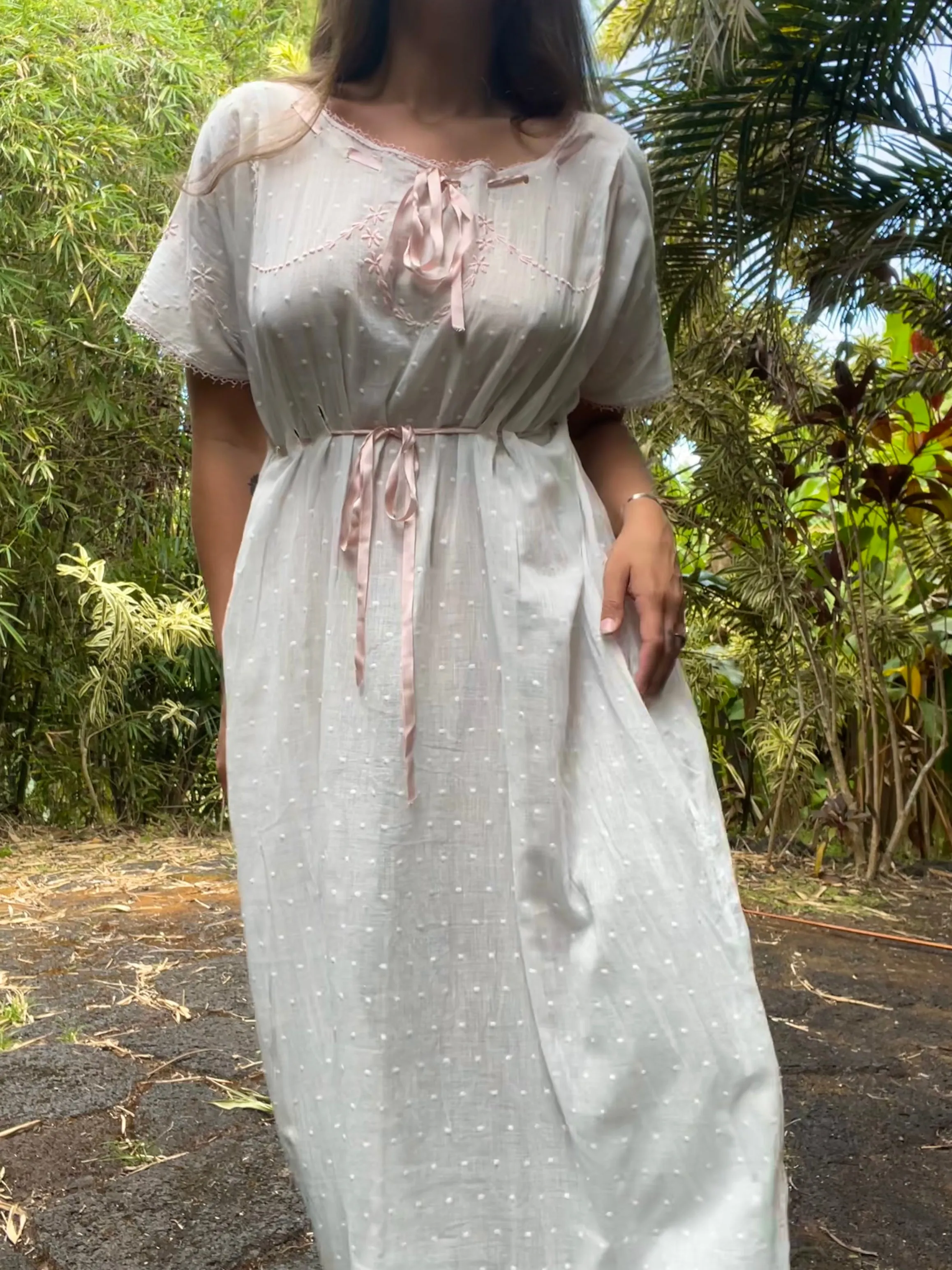 Edwardian Swiss Dot Woven Ribbon Cotton Chemise Dress