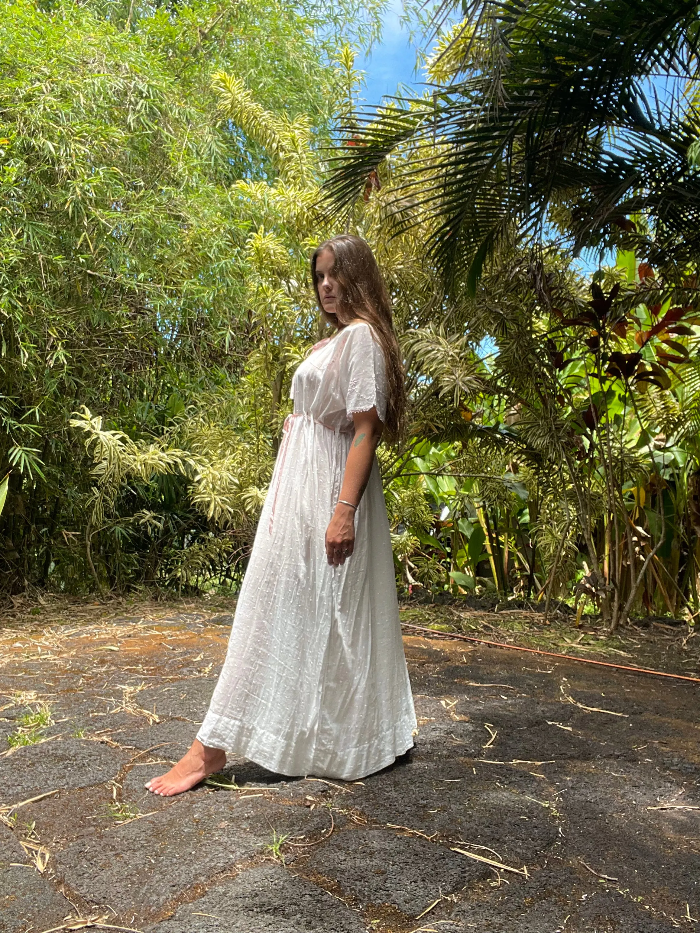 Edwardian Swiss Dot Woven Ribbon Cotton Chemise Dress