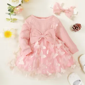 Elegant Round Neck Bow Long Sleeve Dress With Headband