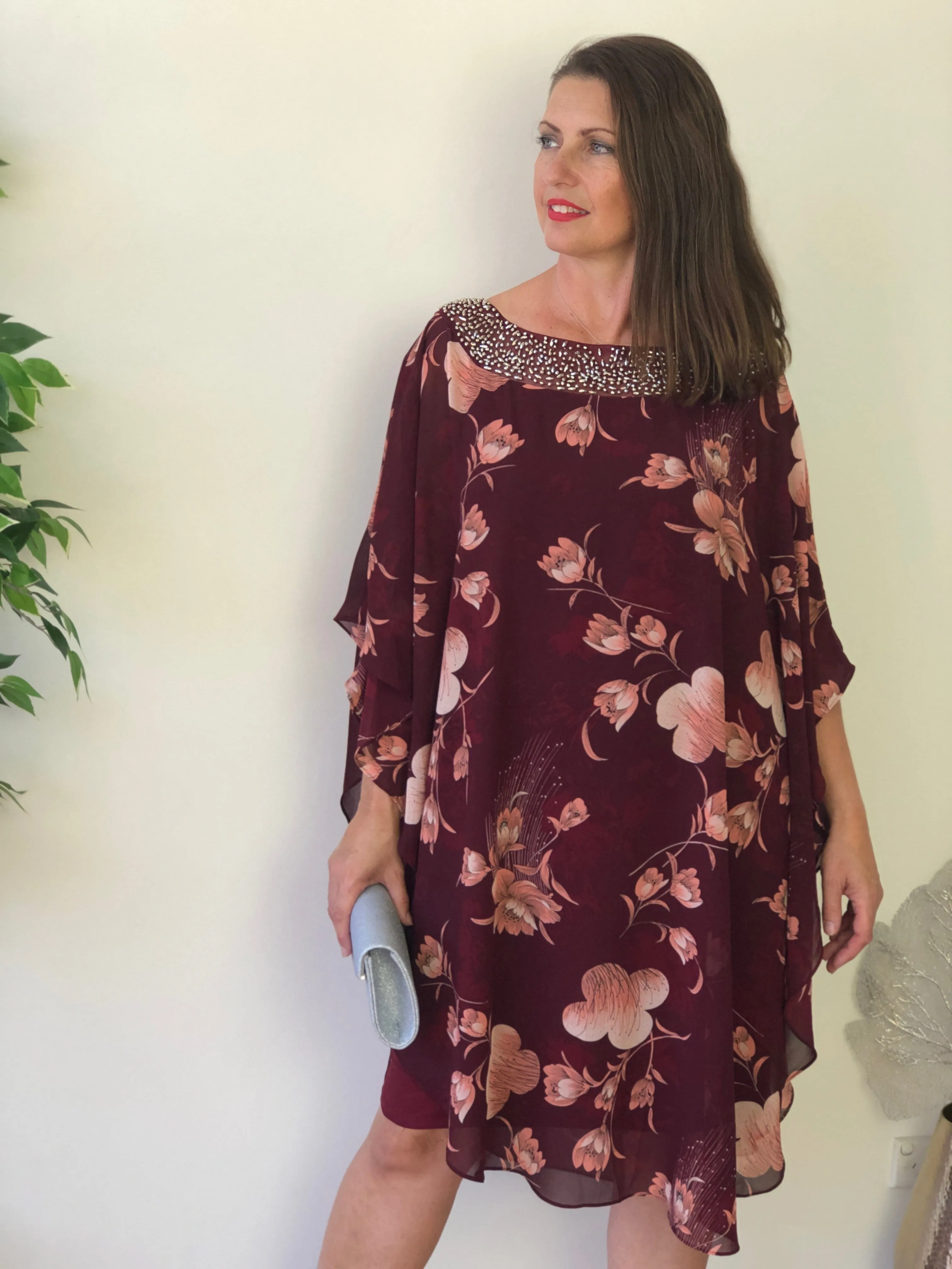 Elias Burgundy Evening Dress