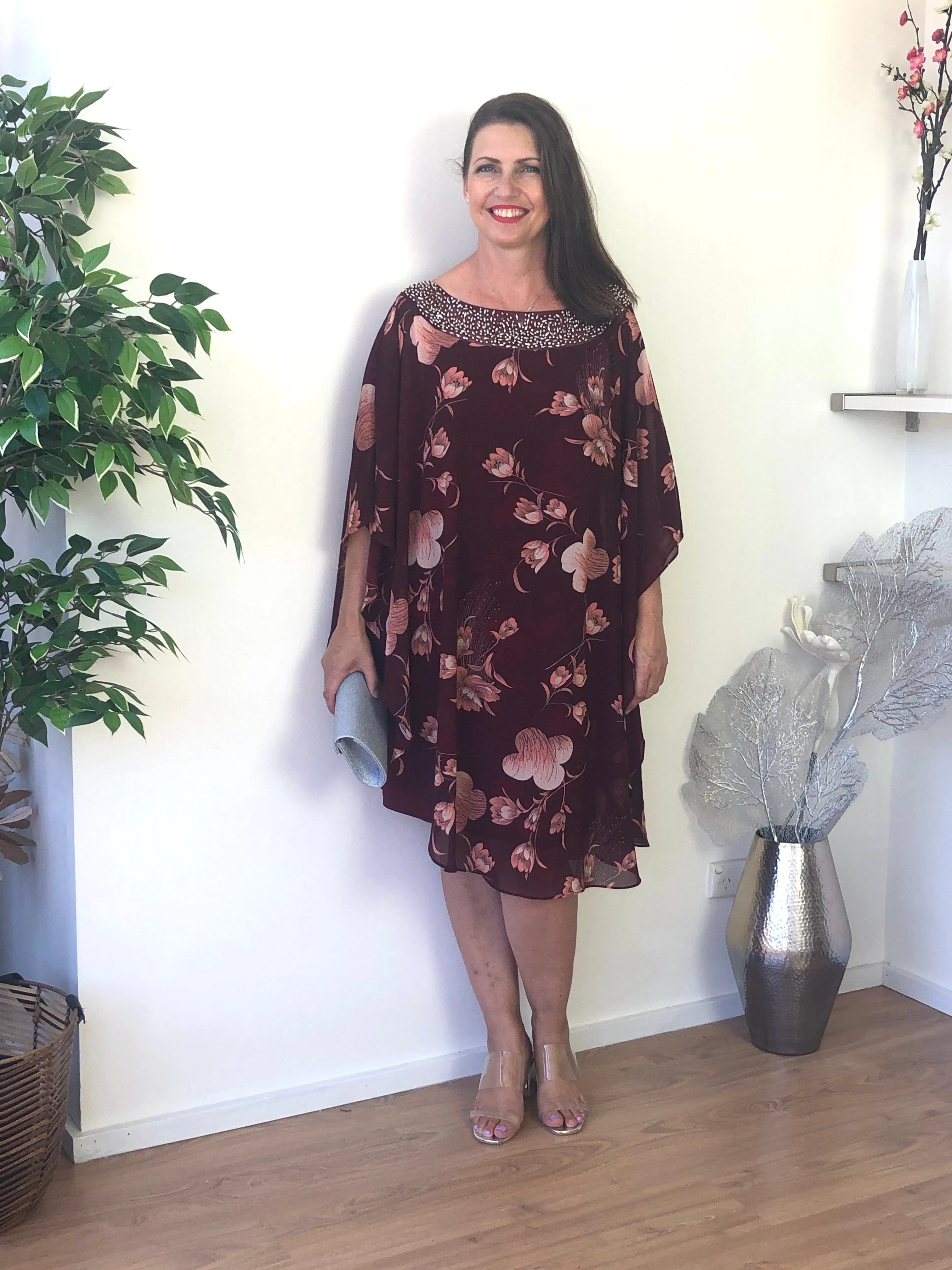 Elias Burgundy Evening Dress