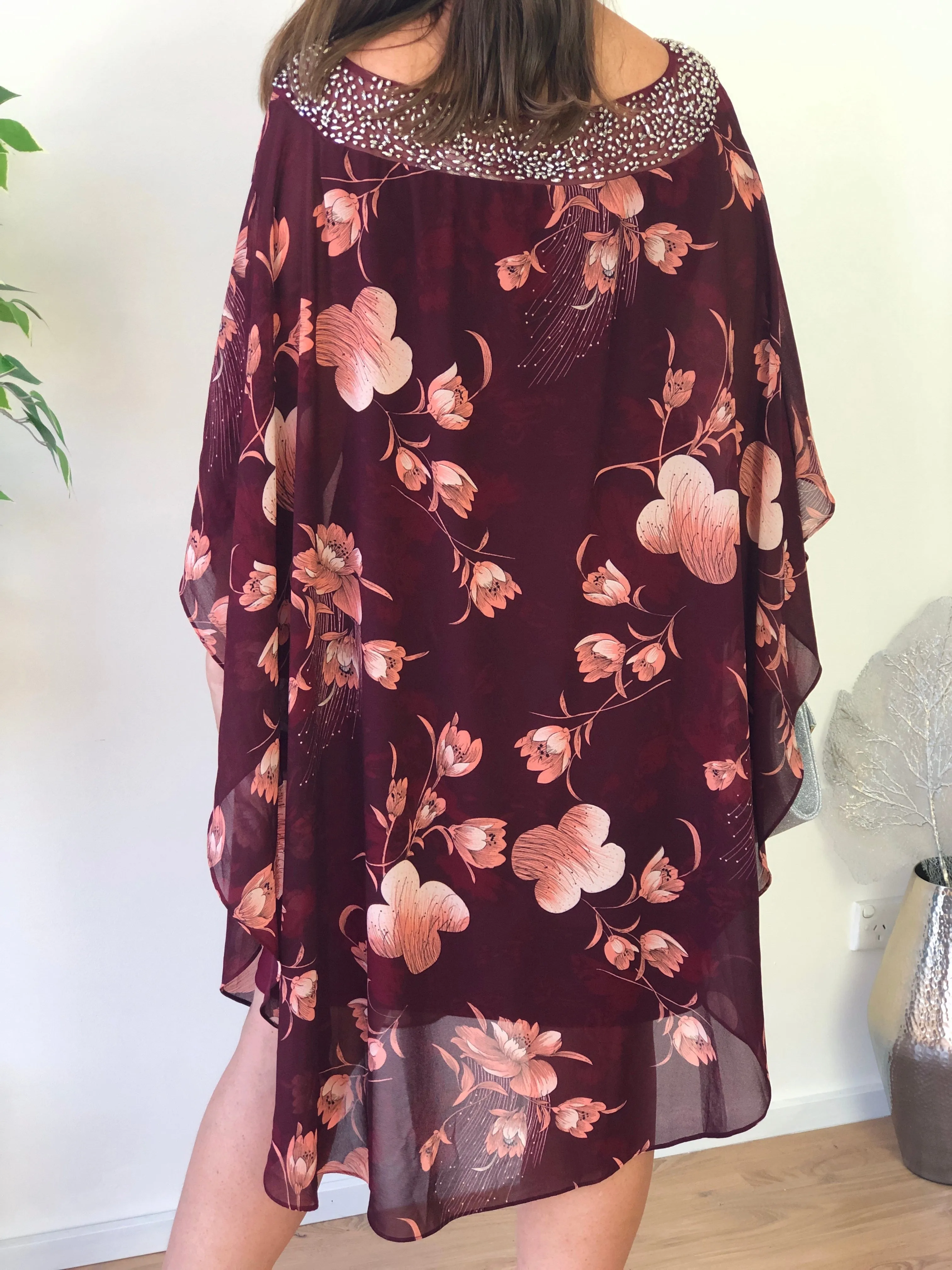 Elias Burgundy Evening Dress