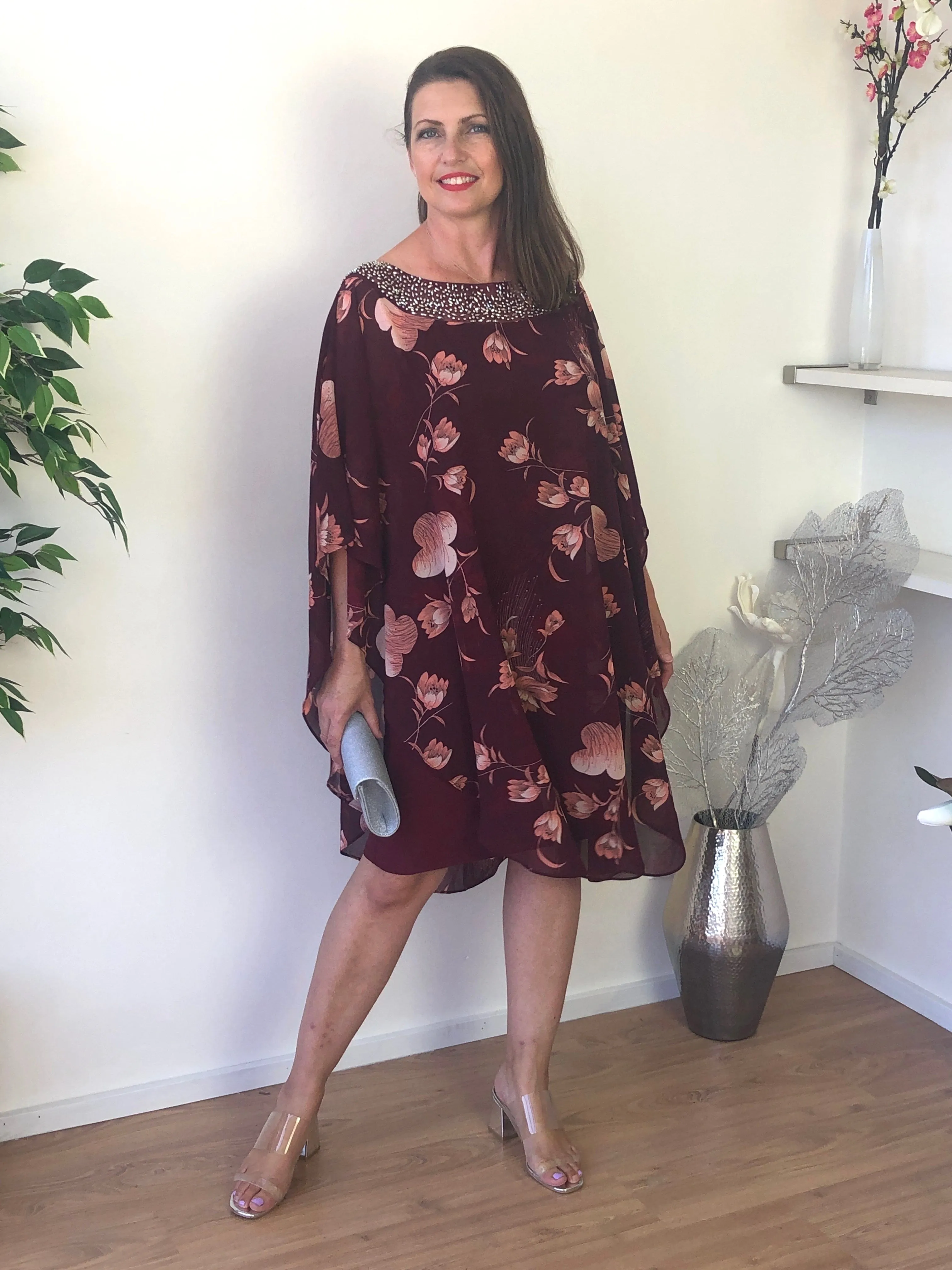 Elias Burgundy Evening Dress