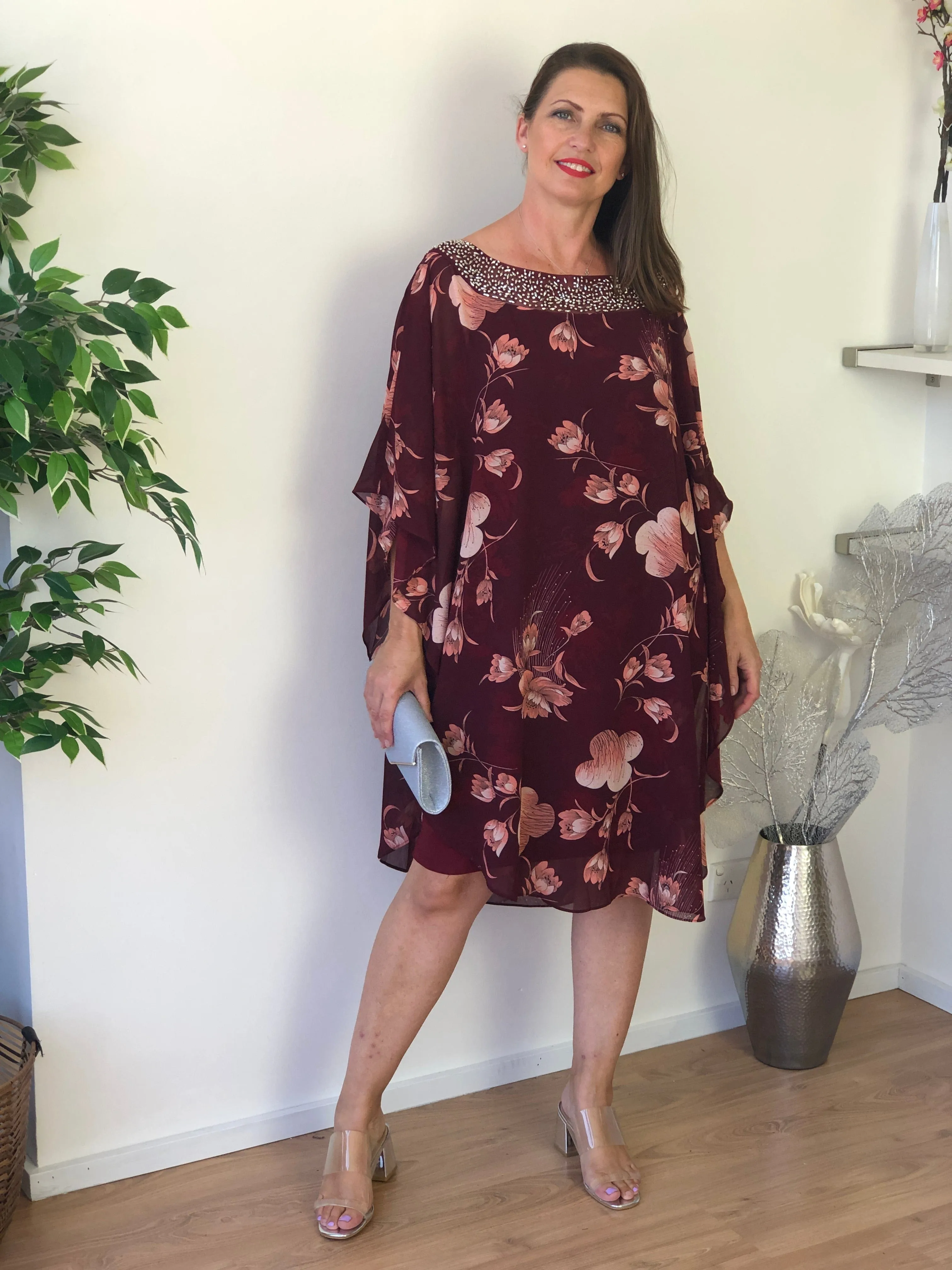 Elias Burgundy Evening Dress