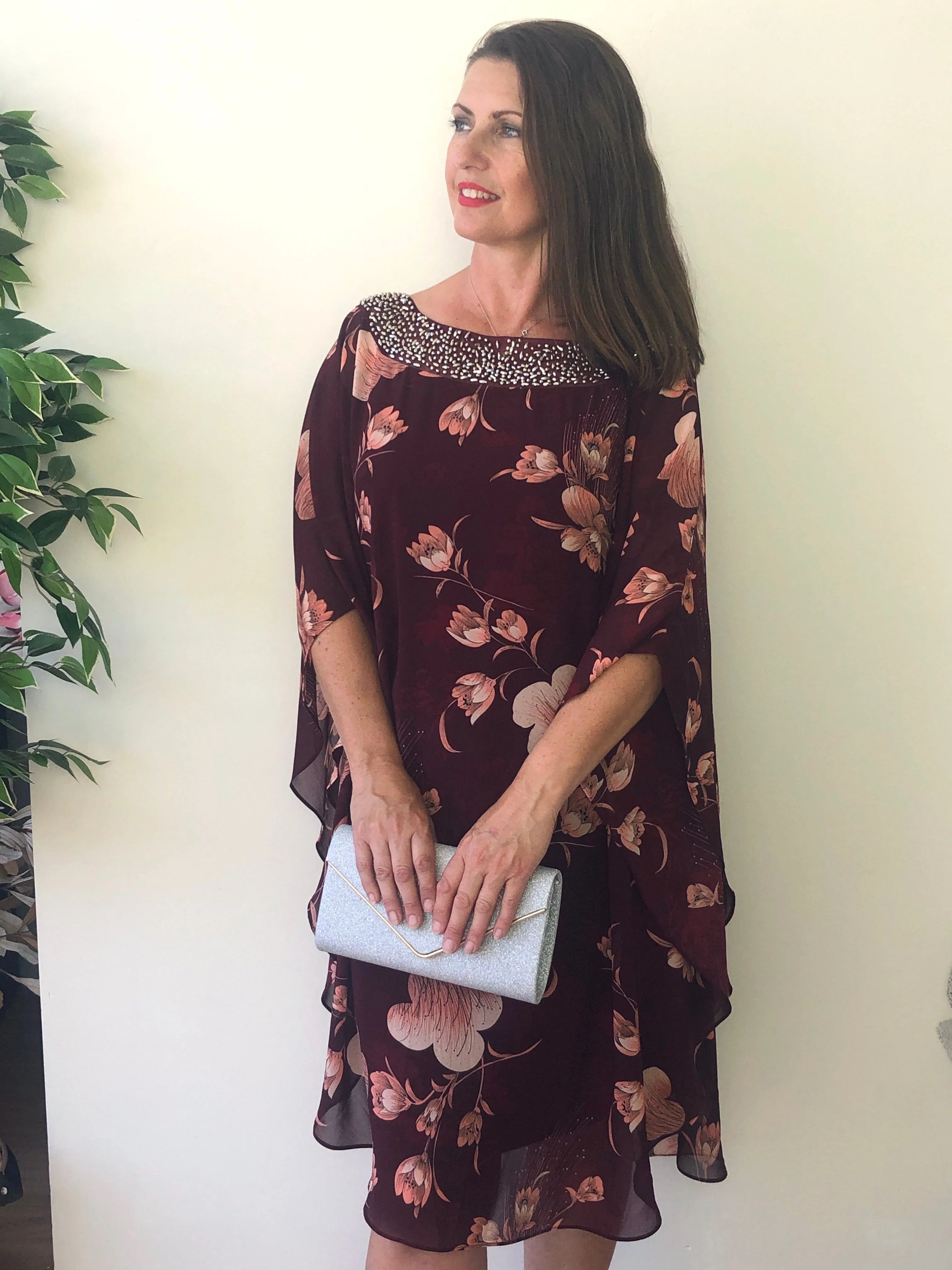 Elias Burgundy Evening Dress