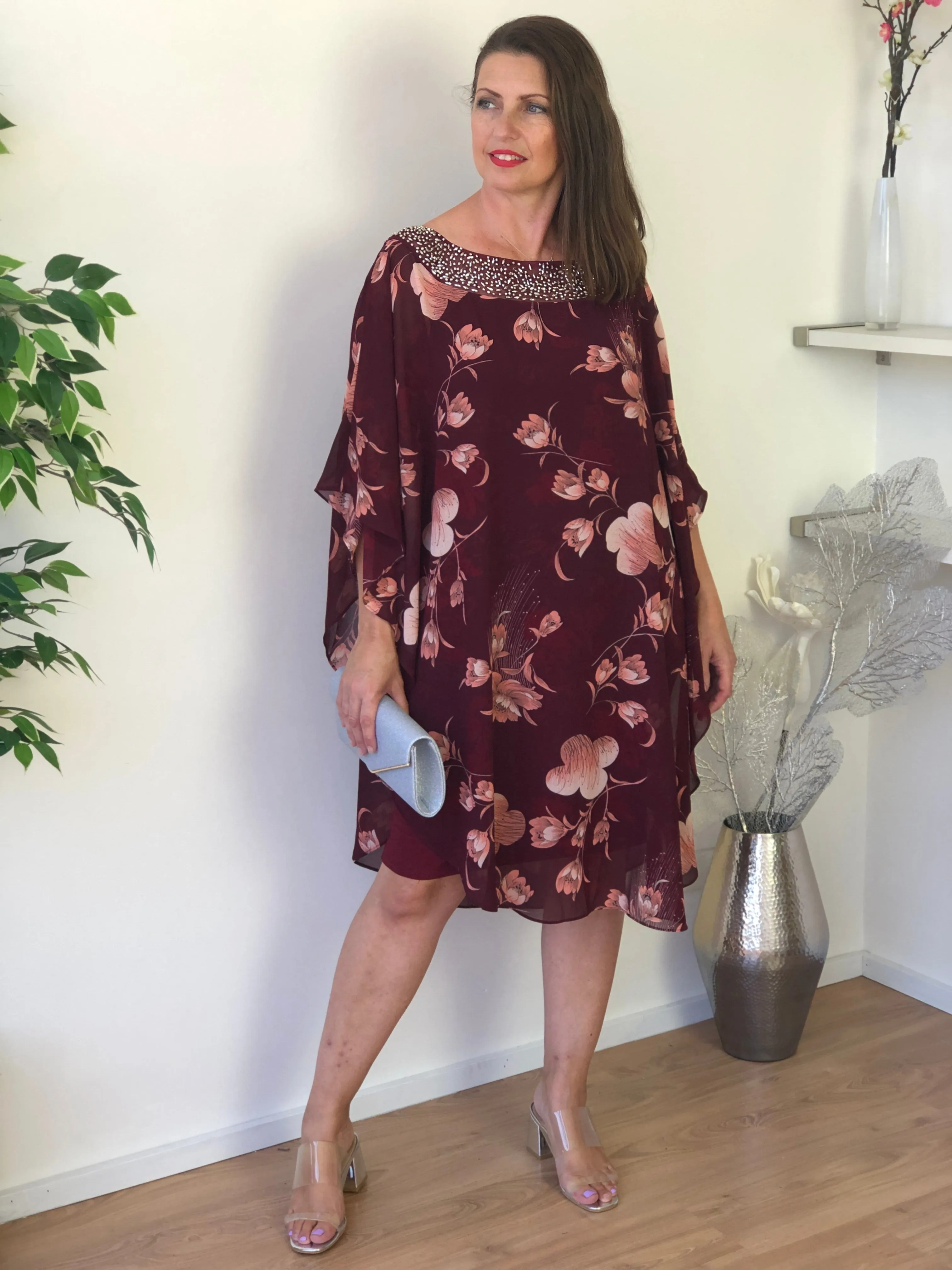 Elias Burgundy Evening Dress