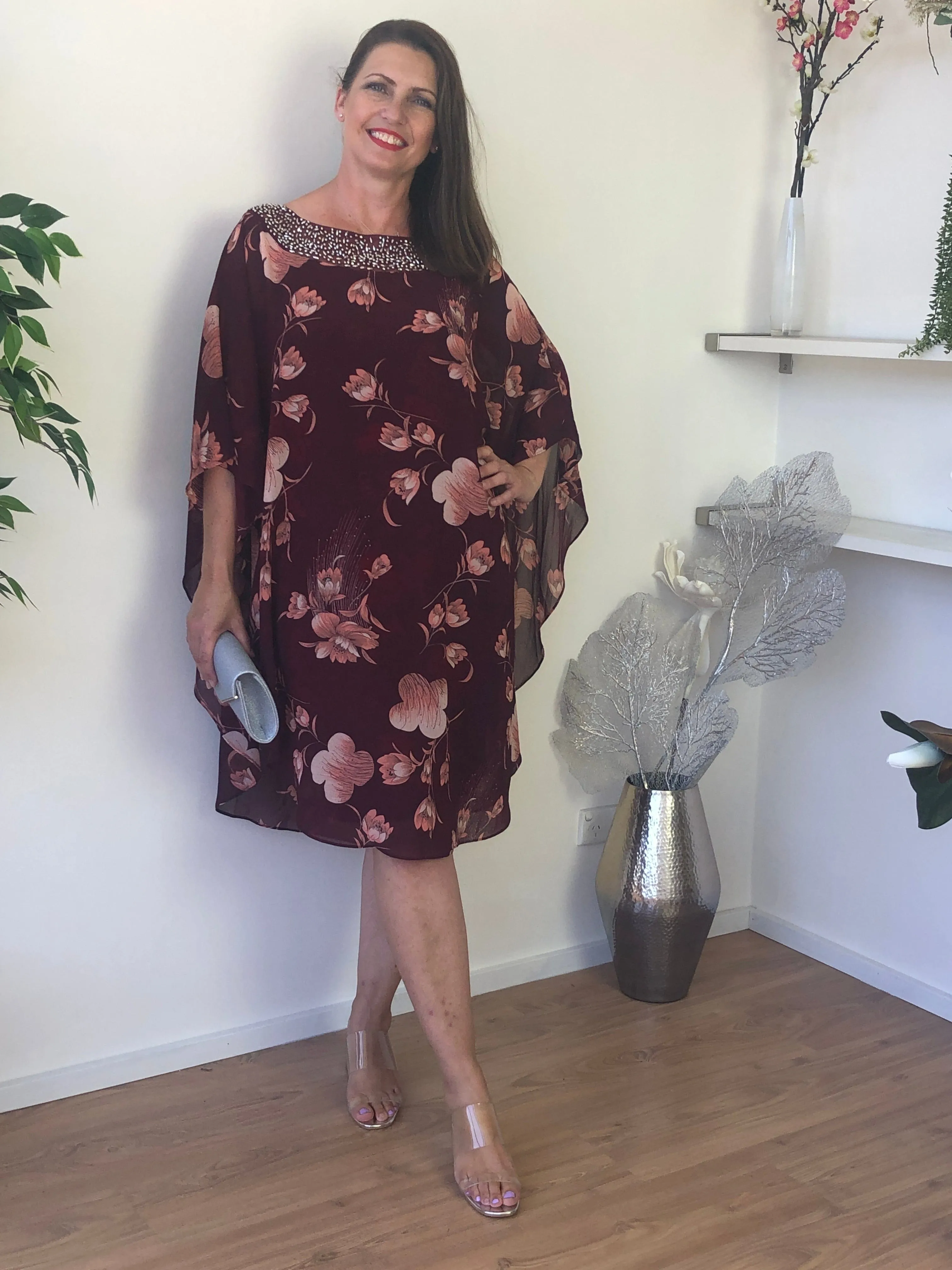 Elias Burgundy Evening Dress
