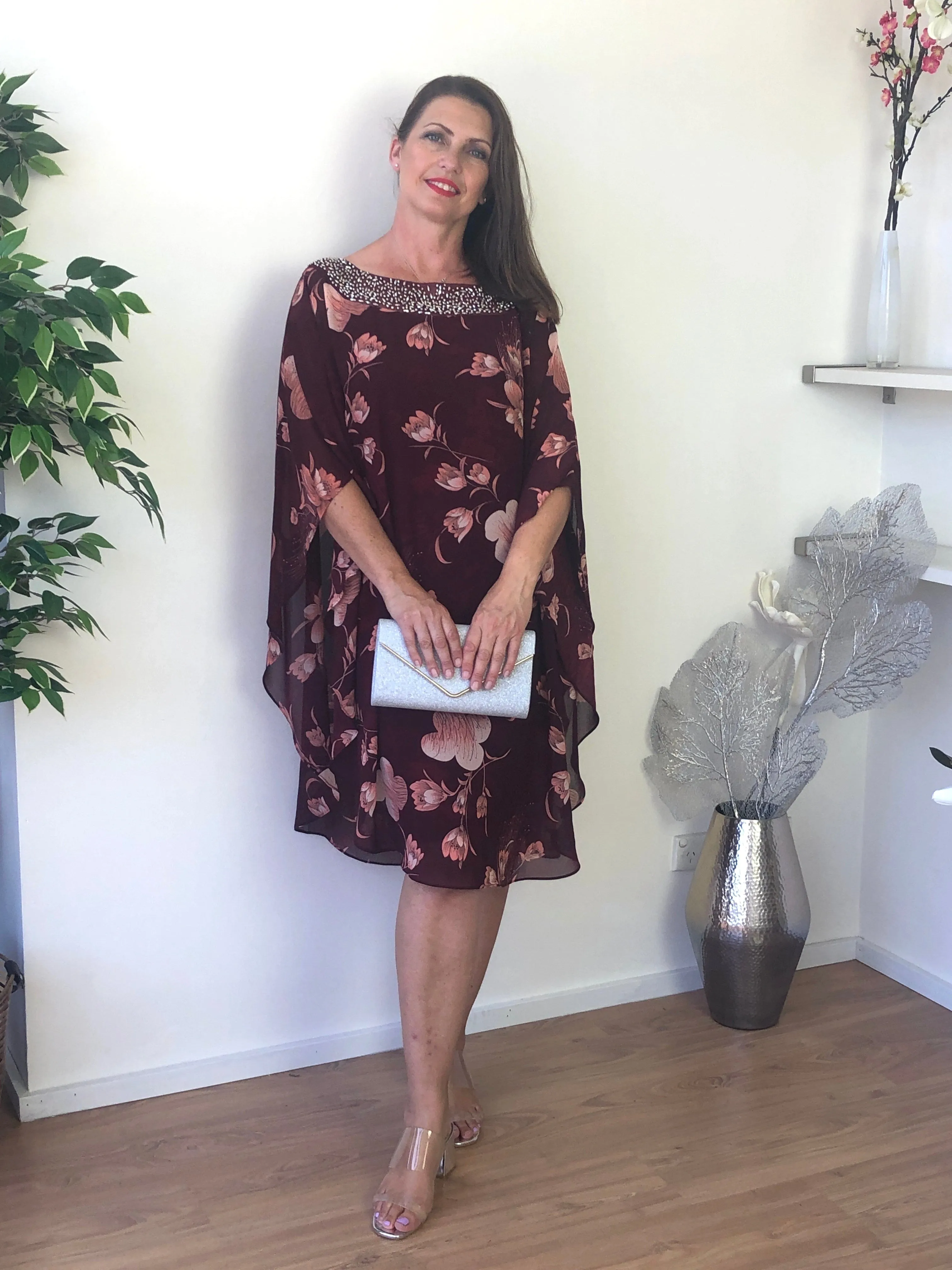 Elias Burgundy Evening Dress