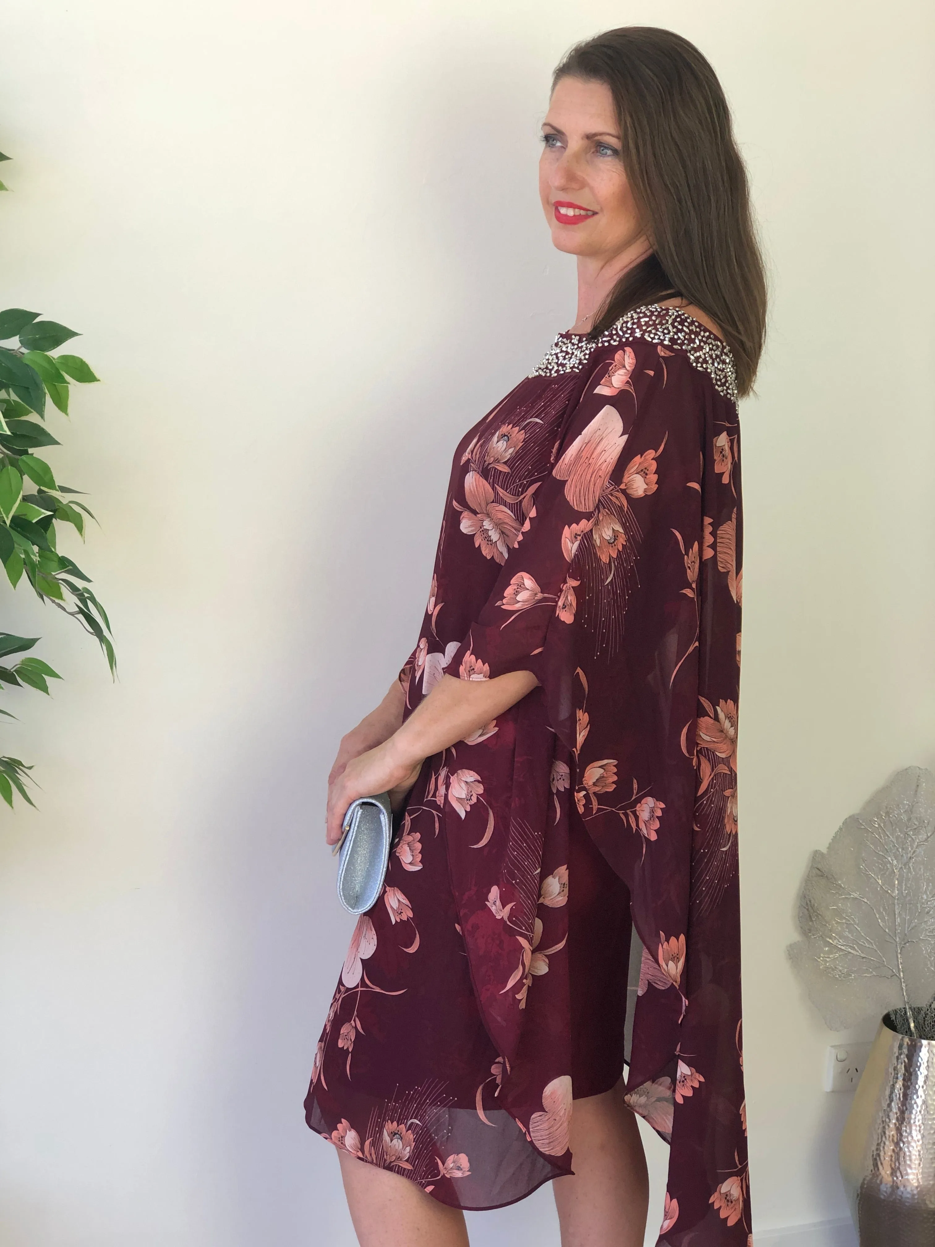 Elias Burgundy Evening Dress