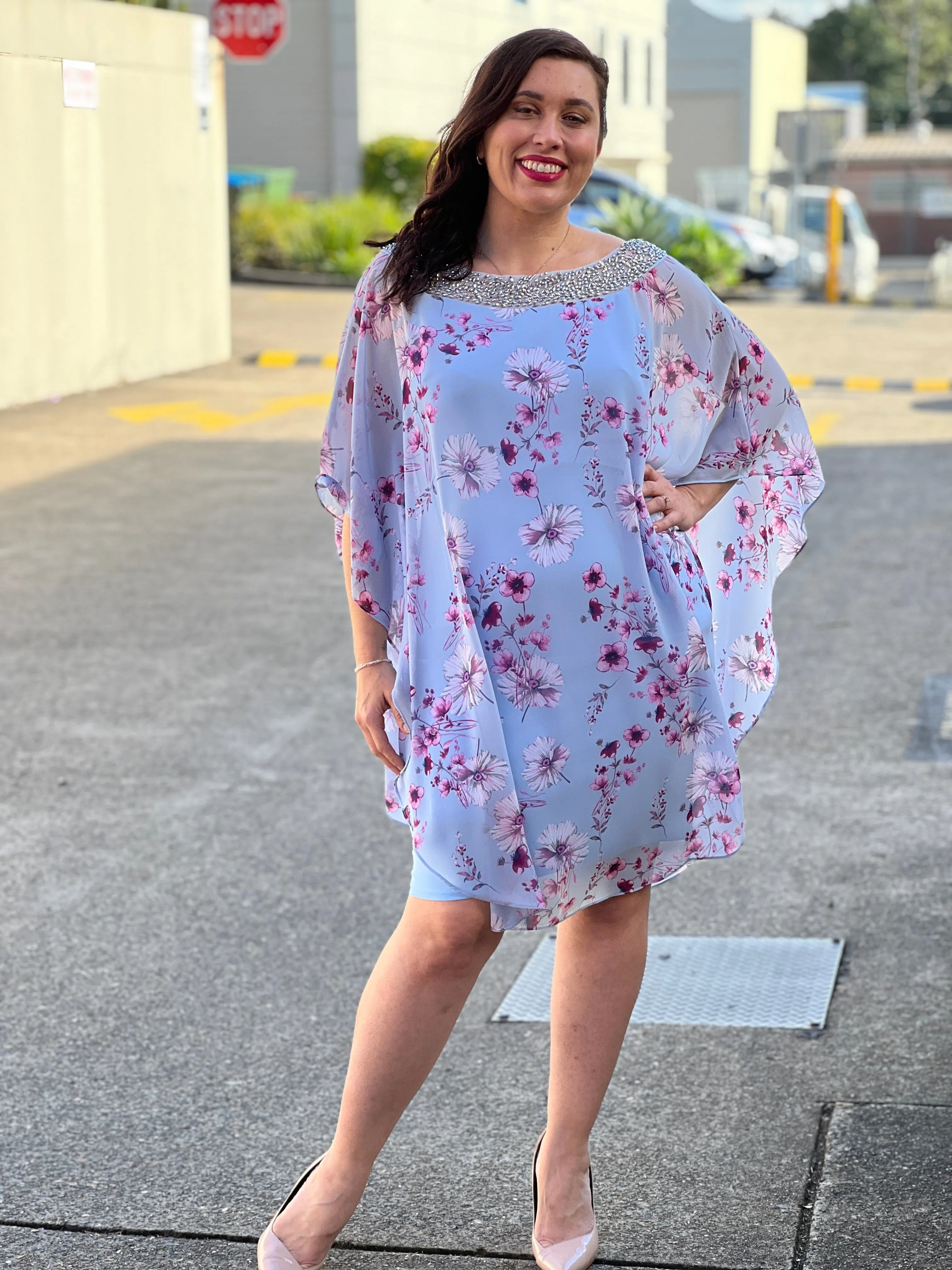 Elias Sky Floral Evening Dress